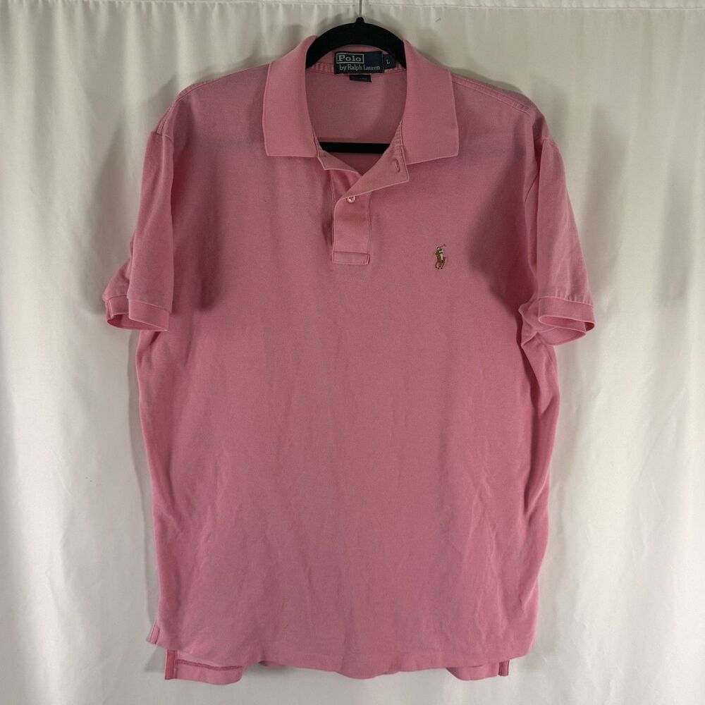 Polo Ralph Lauren Shirt Men's Large Pink Short Sleeve Flesh Pony Pima Cotton